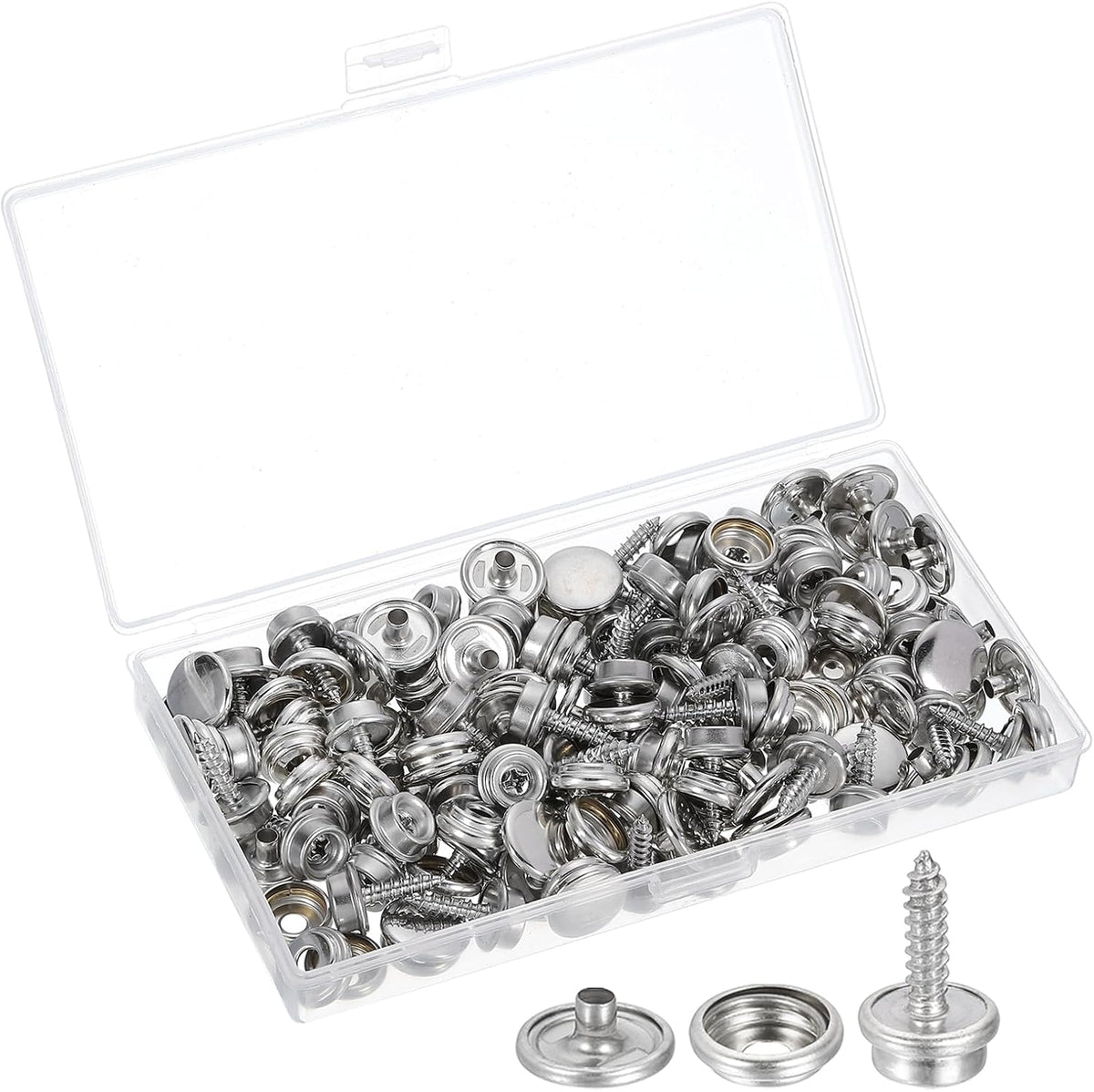 LinkMejor 50Pcs Canvas Snap Kit, Fastener Tool Marine Grade Boat Canvas Snaps Heavy Duty Snap for Furniture Canvas Tent Boats, Silver
