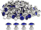 50Pcs シルバー ダークブルー ラウンドファイア キュービックジルコニア ルーブス、8mm/0.31" レザークラフト ルーブス クリスタルルーブス メタルダブルキャップ ラウンドファイア スチ