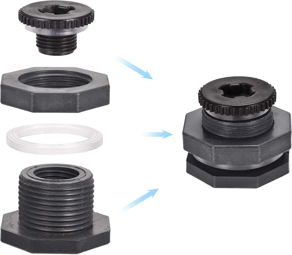 Adaptateur de réservoir de paroi en PVC avec filetage G1/2 et connecteur avec raccord fileté de 16mm pour seaux de pluie réservoirs d'eau 2 Set