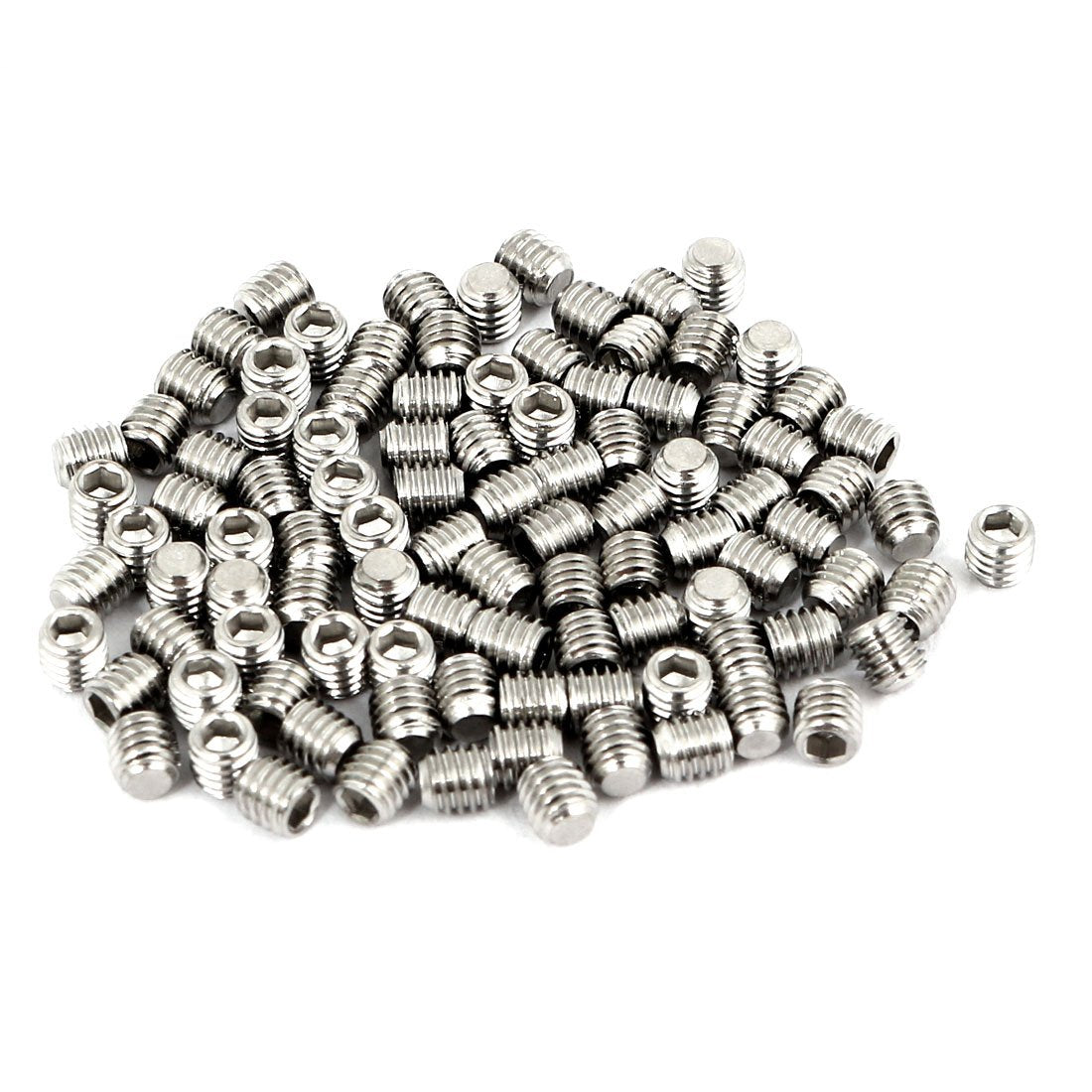 M3x3mm Metric 304 Stainless Steel Hex Socket Set Flat Point Grub Screws Silver Tone for Towel Rack Door Knob 100pcs
