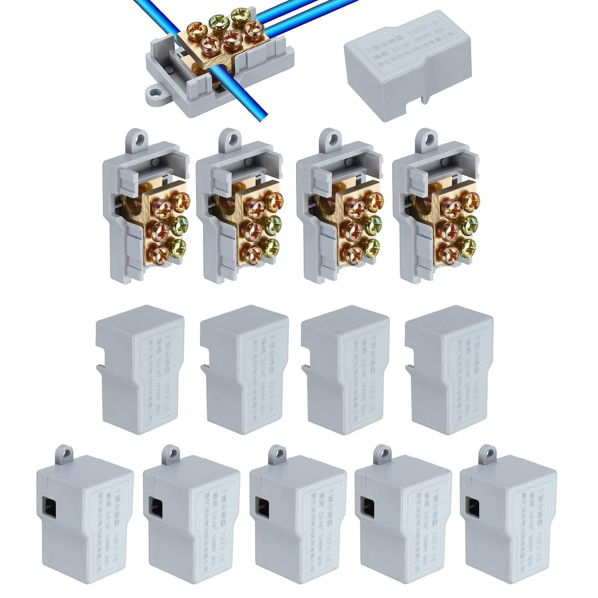 10Pcs 80A 1000V Wiring Splicing Terminal Connectors, 14-6AWG Wire Electrical Connectors Nuts Assortment Kit, T-Tap White Quick Disconnect Compact Splicing TXF2-16