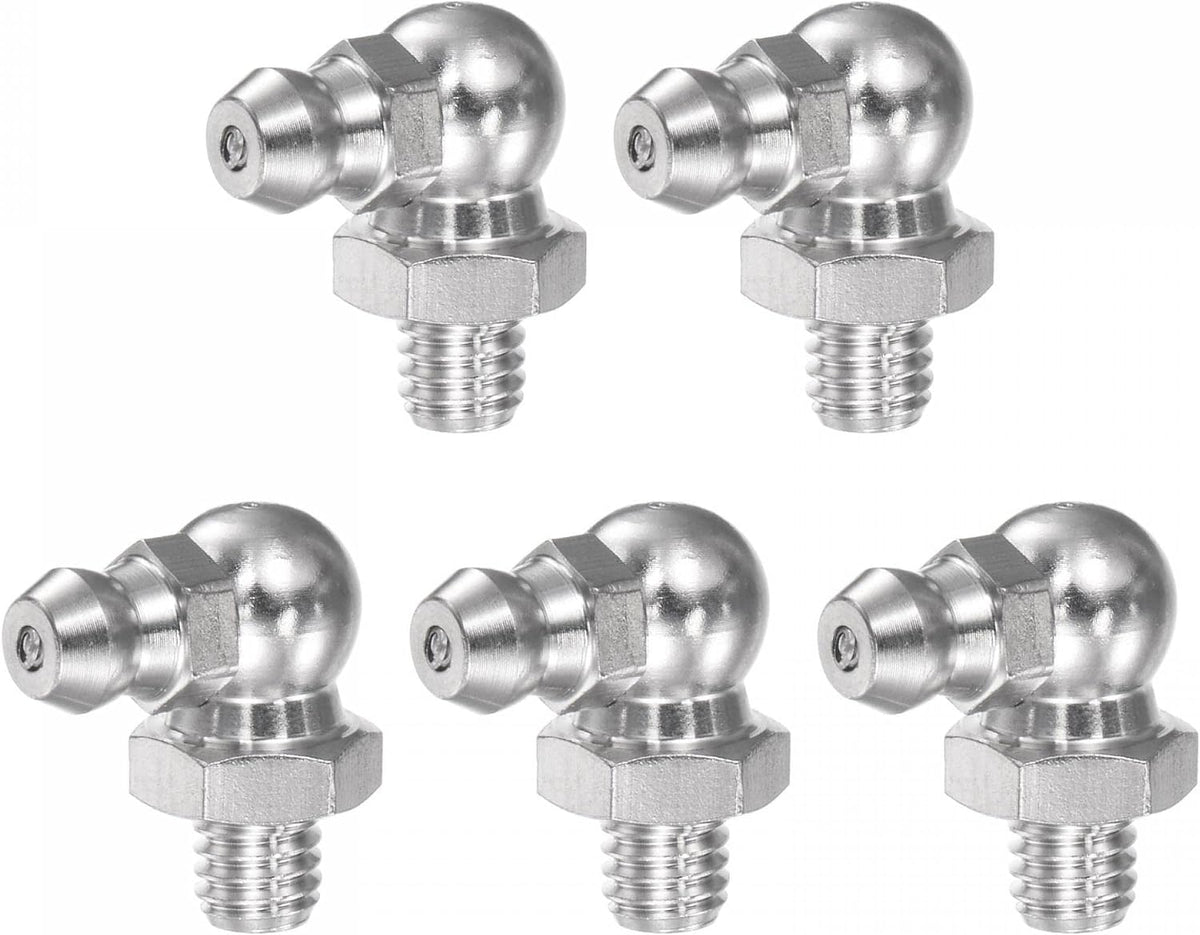 201 Stainless Steel 90 Degree Grease Fitting M6 x 1mm Thread Hydraulic Grease Fitting Accessories, 5Pcs