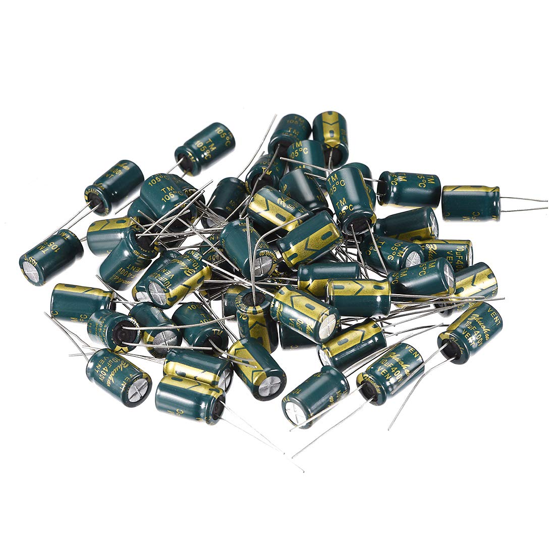 Aluminum Radial Electrolytic Capacitor Low ESR Green with 10uF 400V 105 Celsius Life 3000H 8 x 12mm High Ripple Current,Low Impedance 50pcs
