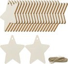 36pcs Star Blank Wood Tags with Hole 2 x 2.4 Inch Unfinished Wood Pieces Wooden Gift Tags with 32.8 Ft Rope for Craft Projects, Hanging Decorations, Gift Making