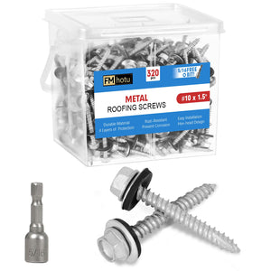 #10×1-1/2Inch Metal Roofing Screws 320-PCS Hex Head Rustpert Coating Screws