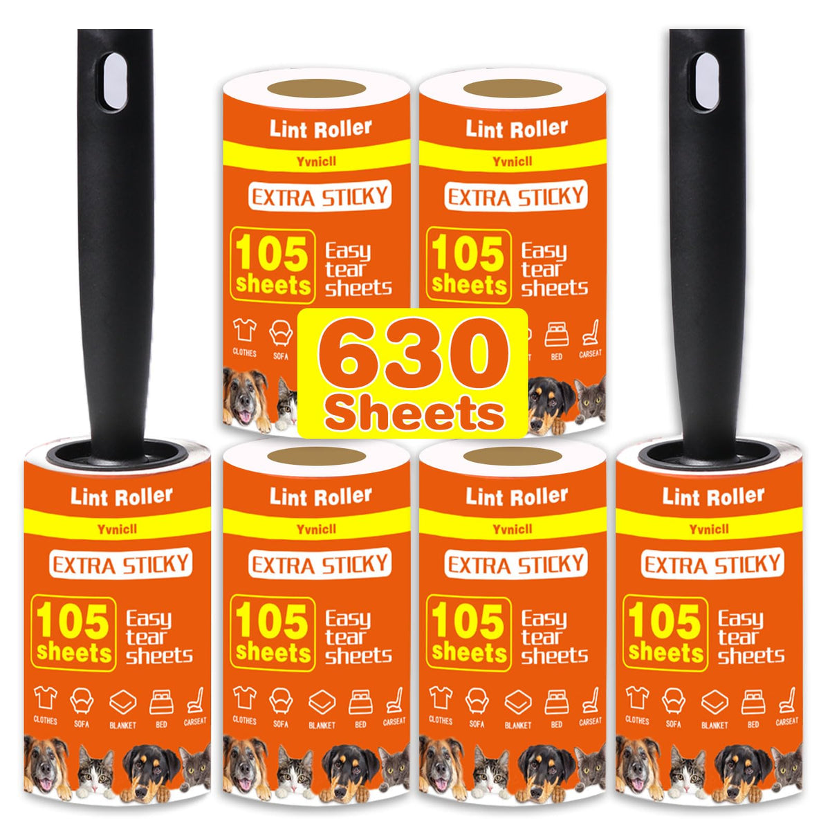 LinkMejor 630 Hojas de Rodillos de Limpieza de Pelo de Mascota Extra Pegajosos