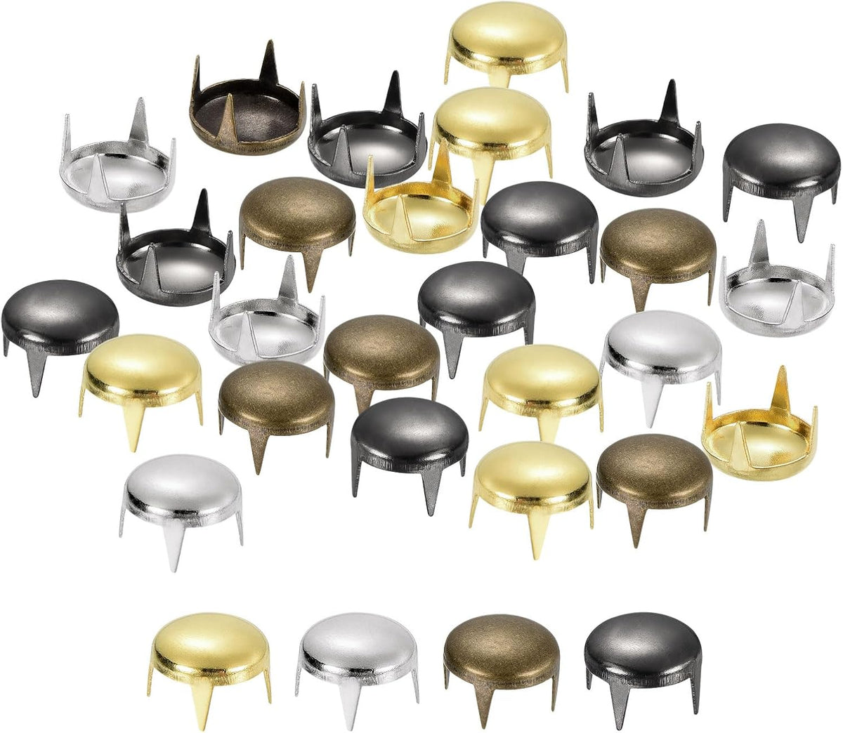 80Pcs Mixed Color Round Dome Rivets, 8mm Brass Spike Studs Spots Punk Rock Nailheads Claw Beads Assorted Kit for DIY Clothes Belt Bag Shoes Bracelet Leather Craft