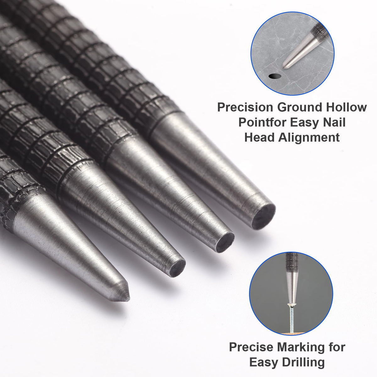 LinkMejor 4-stk Center Punch Set med størrelser 1/32"-4/32"