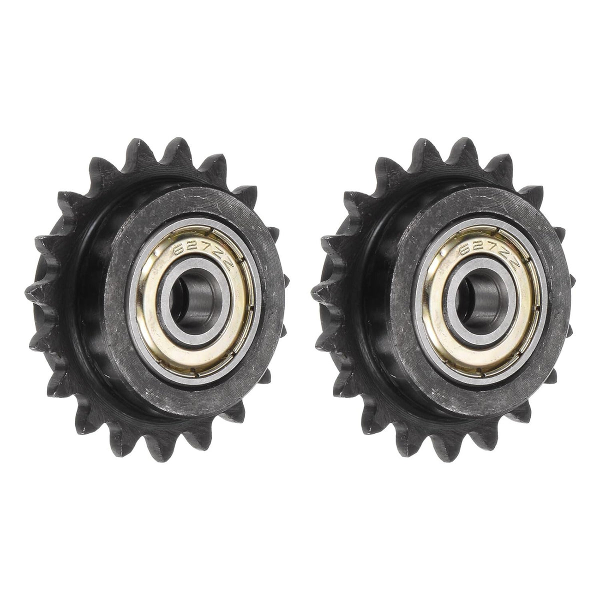 2pcs ANSI #25 / DIN(ISO)04C Roller Chain Idler Sprocket 7mm Bore, 1/4" Pitch, Hardened 19 Tooth Tensioner Sprocket, Insert 2 Bearings