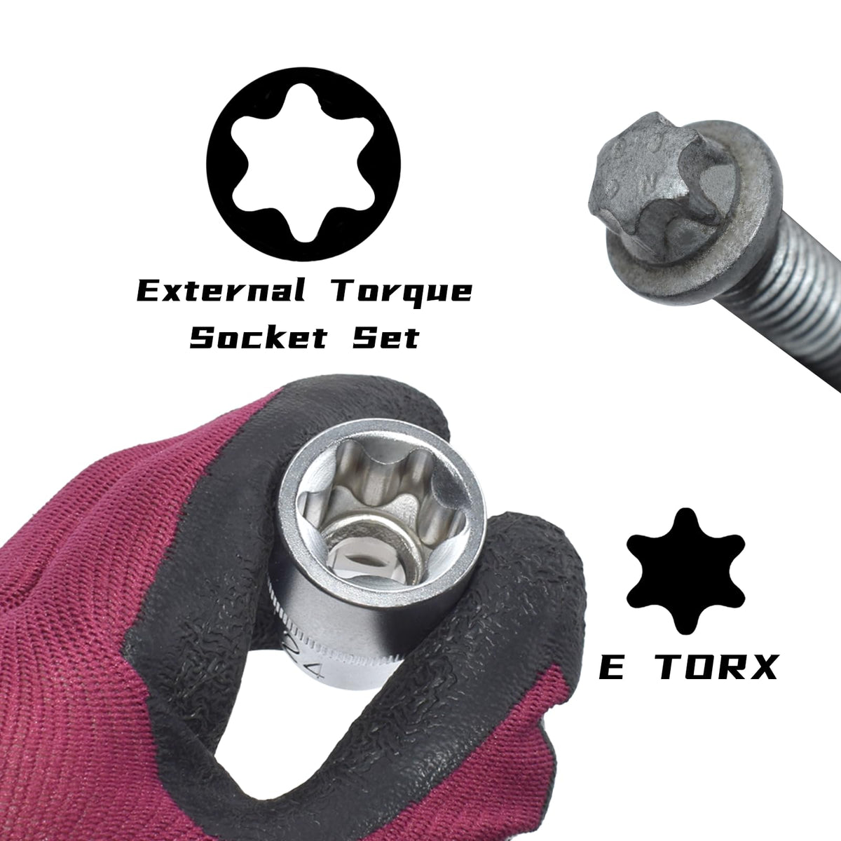 LinkMejor E-Torx-työkaluvalikoima, 1/4" 3/8" 1/2" akseli