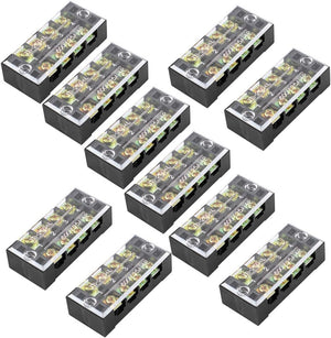 10 Pcs Dual Row 4 Position Screw Terminal Block Strip 600V 25A w Cover