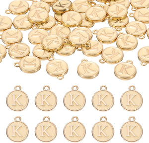 52pcs Alphabet K Pendants, Double Sided Beads Charm for DIY Bracelet Necklace Pendants Earring Jewelry, Champagne Gold
