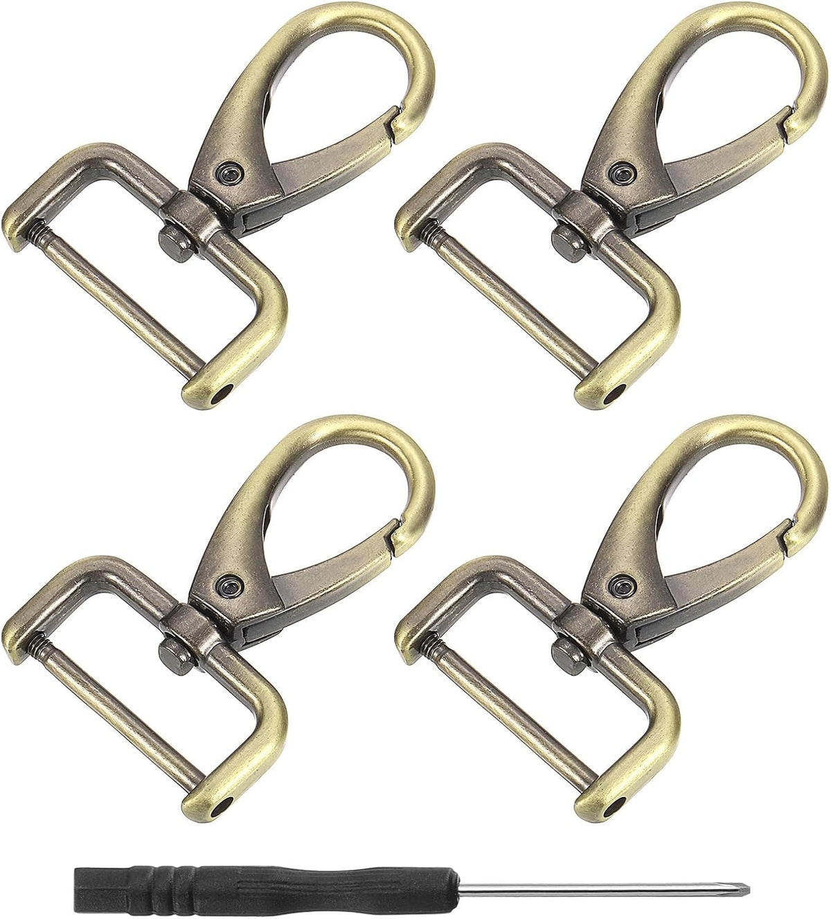 LinkMejor 4Pcs Swivel Clasps Hook, 25mm(1 Inch) D Ring Detachable Snap Hook Metal Lobster Claw Clasp Hook with Screwdriver for Purse Keychain DIY Craft, Bronze