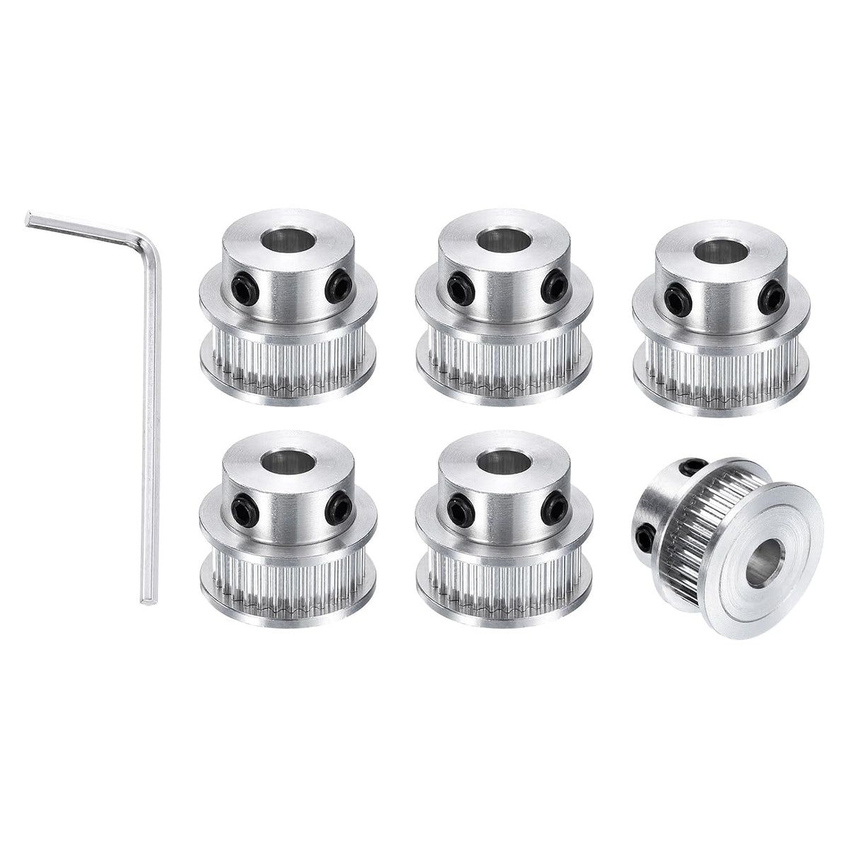 6pcs GT-2 30T Pulley Synchronous Wheel 6.35mm Bore, Aluminum Timing Pulley 30 Teeth, Fit Width 10mm Timing Belt for 3D Printer CNC Machine (with A Wrench)