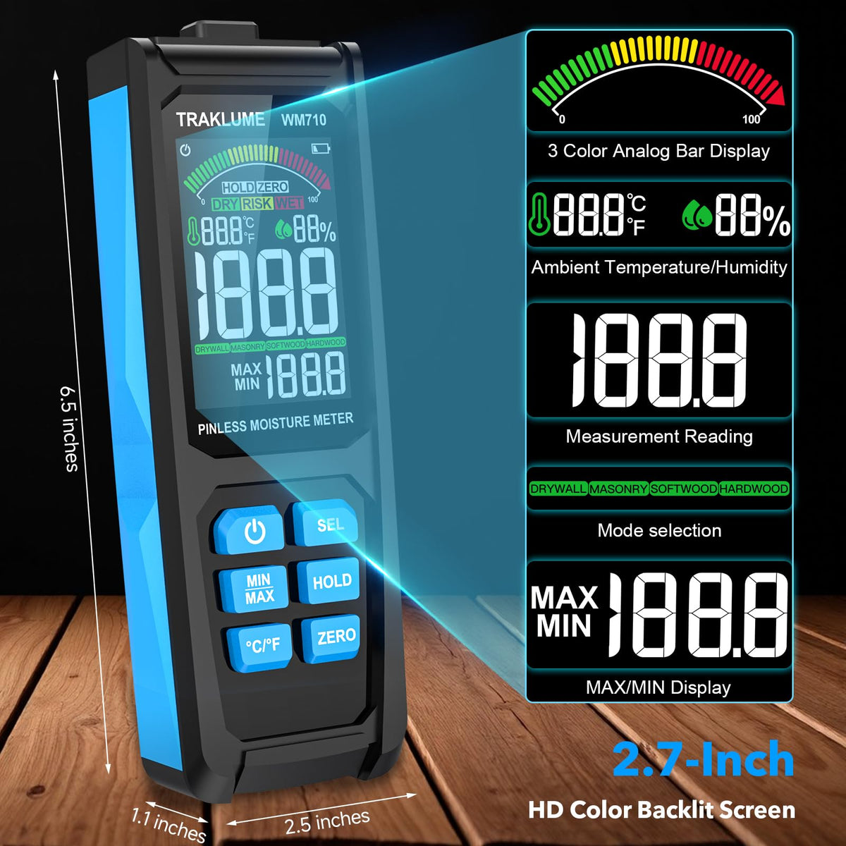Moisture Meter for Wood Pinless Moisture Tester Firewood Moisture Reader