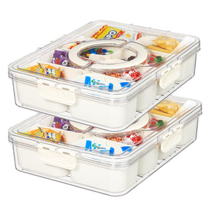 Cutie pentru Snack-uri, Placă de Servire Divizată cu Capac și Mâner, Cutie Portabilă pentru Snack-uri Mari, 8 Compartimente Independente, standard, alb