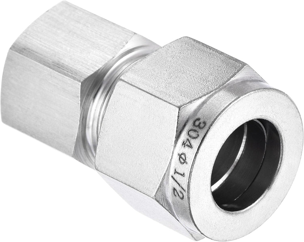 Compression Tube Fitting 1/4NPT Female Thread x 1/2" Tube OD Straight Coupling Adapter 304 Stainless Steel