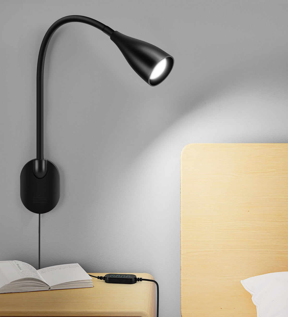 LinkMejor Wandmontierter LED Nachttischleuchte USB-Ladestecker Schwarz
