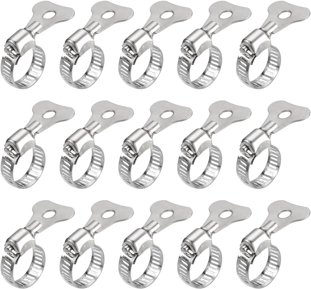 Worm Gear Hose Clamp, 15pcs 1/2" - 3/4" Key Type Adjustable Stainless Steel Hose Clamps for Securing Hose, Pipe, Plumbing, Tube and Fuel Line