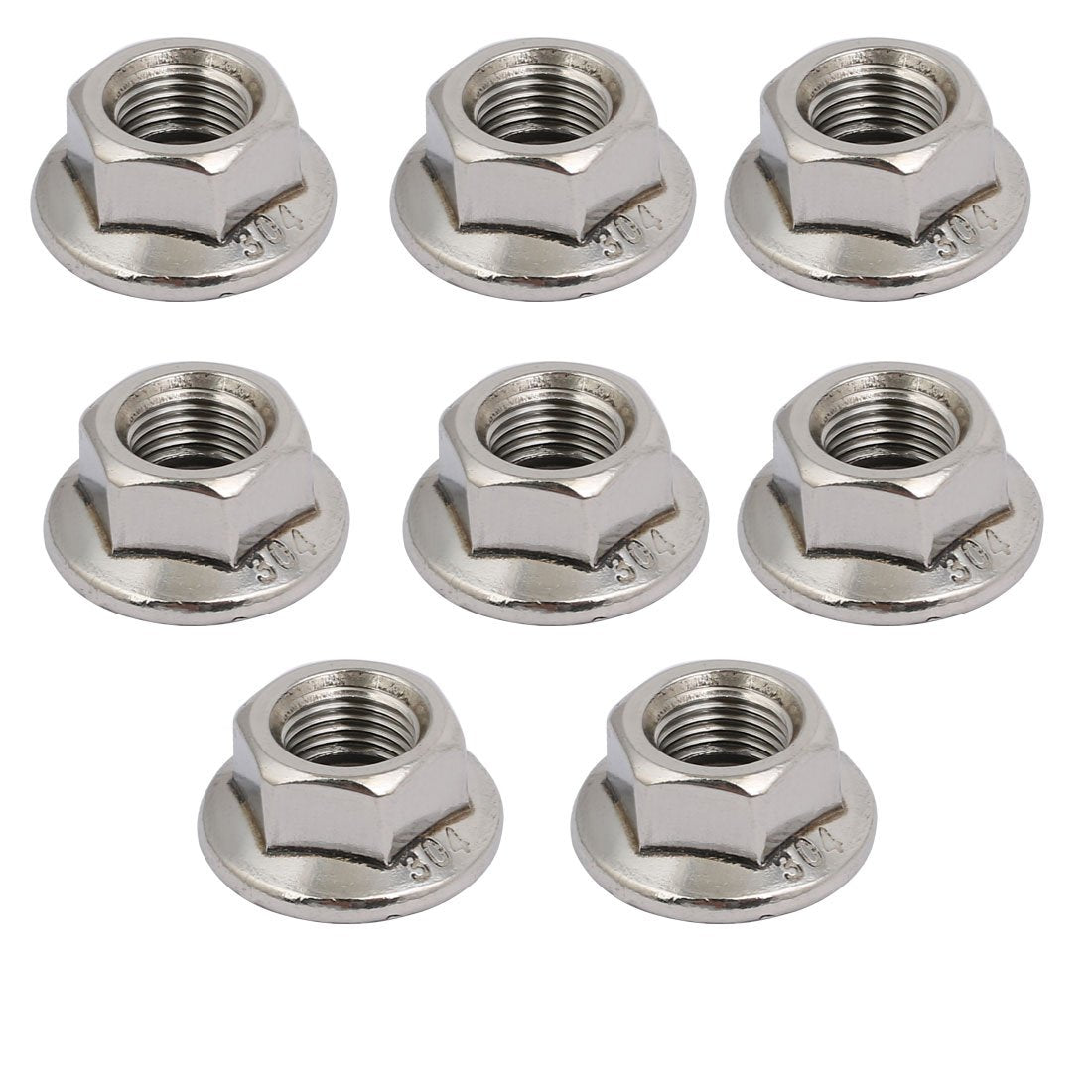 8pcs M10 x 1.25mm Pitch Metric Fine Thread 304 Stainless Steel Hex Flange Nut