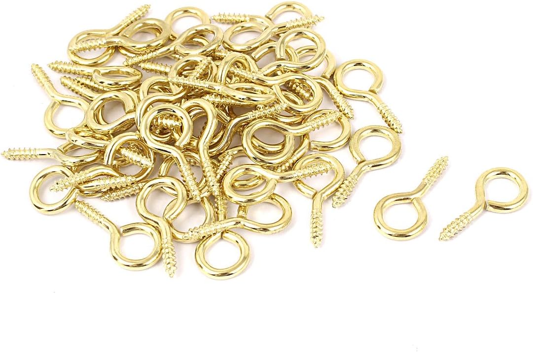 0.12"x1.1" Screw Eye Hooks Self Tapping Screws Screw-in Hanger Eye-Shape Hooks Golden 50pcs