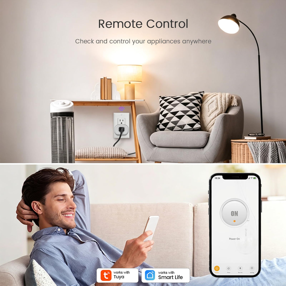 LinkMejor Smart Plugg, 10A WiFi Smart Plugger Kompatibel med Alexa og Google Home