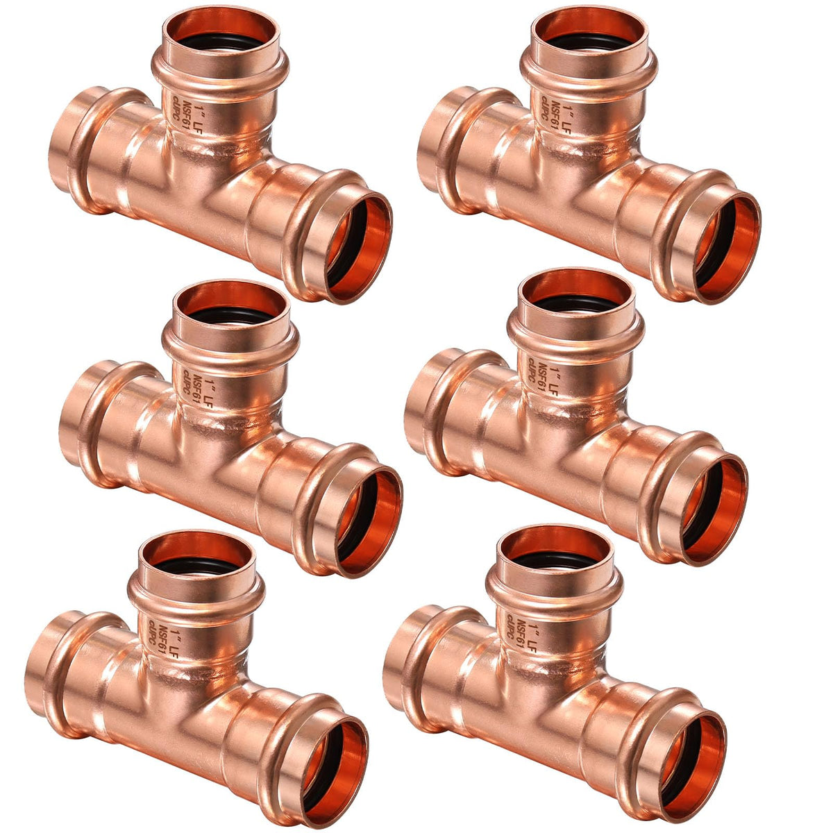 Copper Press Fittings Tee 1 Inch Copper Press Tee Coupling 6PK, Zero Lead
