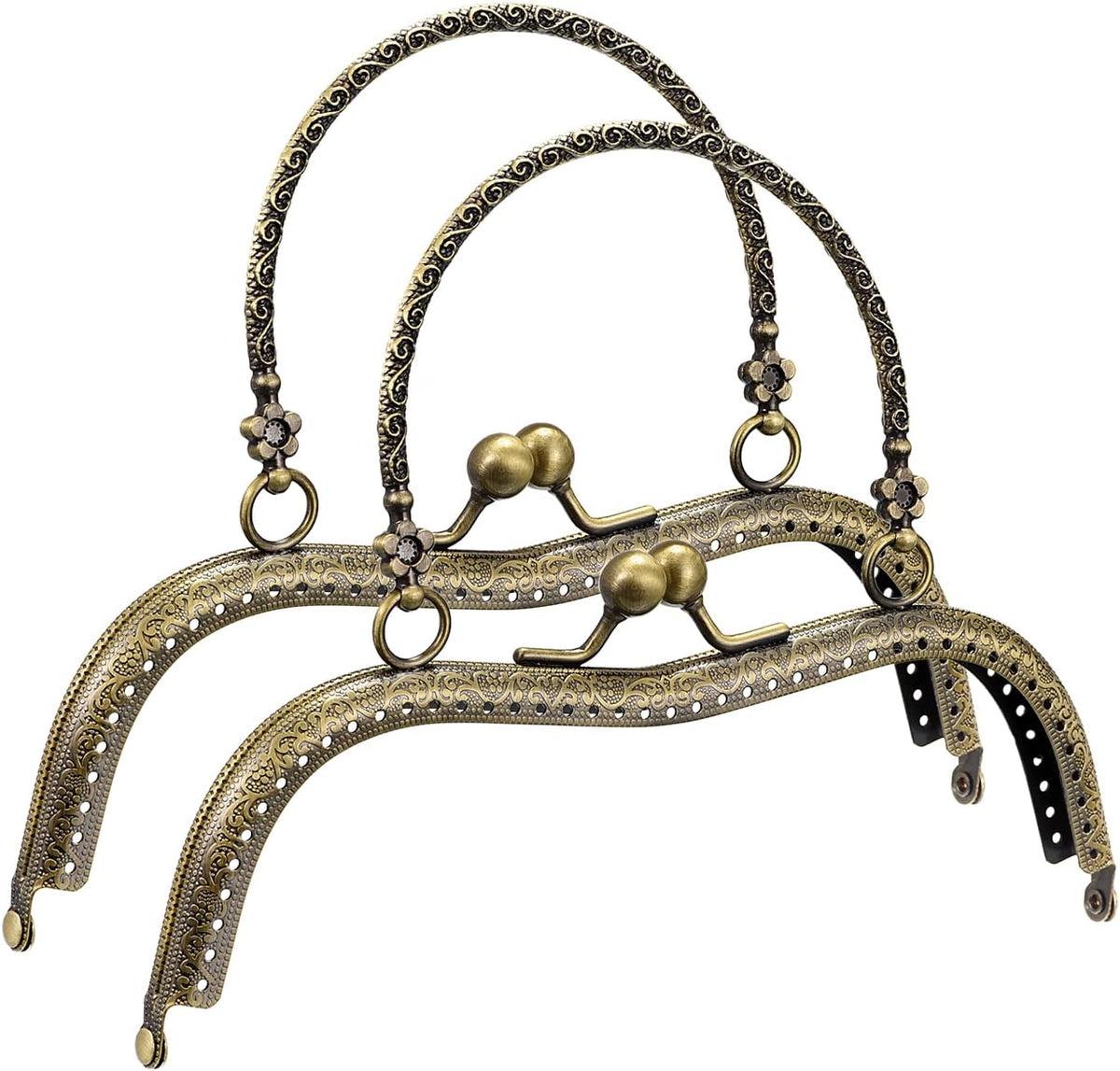 Metal Purse Frames - 7.48" 2Pcs Kiss Lock Clasp Frame Embossed Clutch Frame with Handle for Coin Purse Sewing Bag Making DIY Craft, Bronze