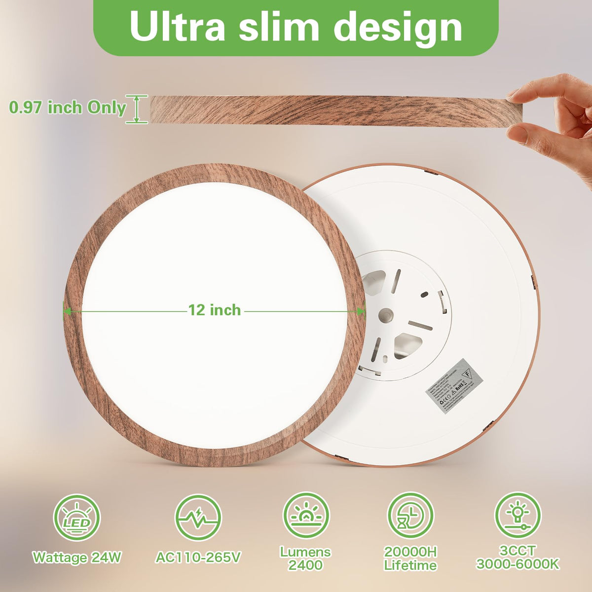 LinkMejor 12 Inch 24W Luminosa Luminosa a Muro, Temperatura dei Colori 3