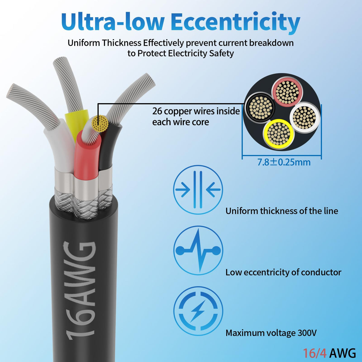 16 Gauge 4 Condutor Cabo Isolado 50FT, UL2464 16 AWG 4 Isolado Cable
