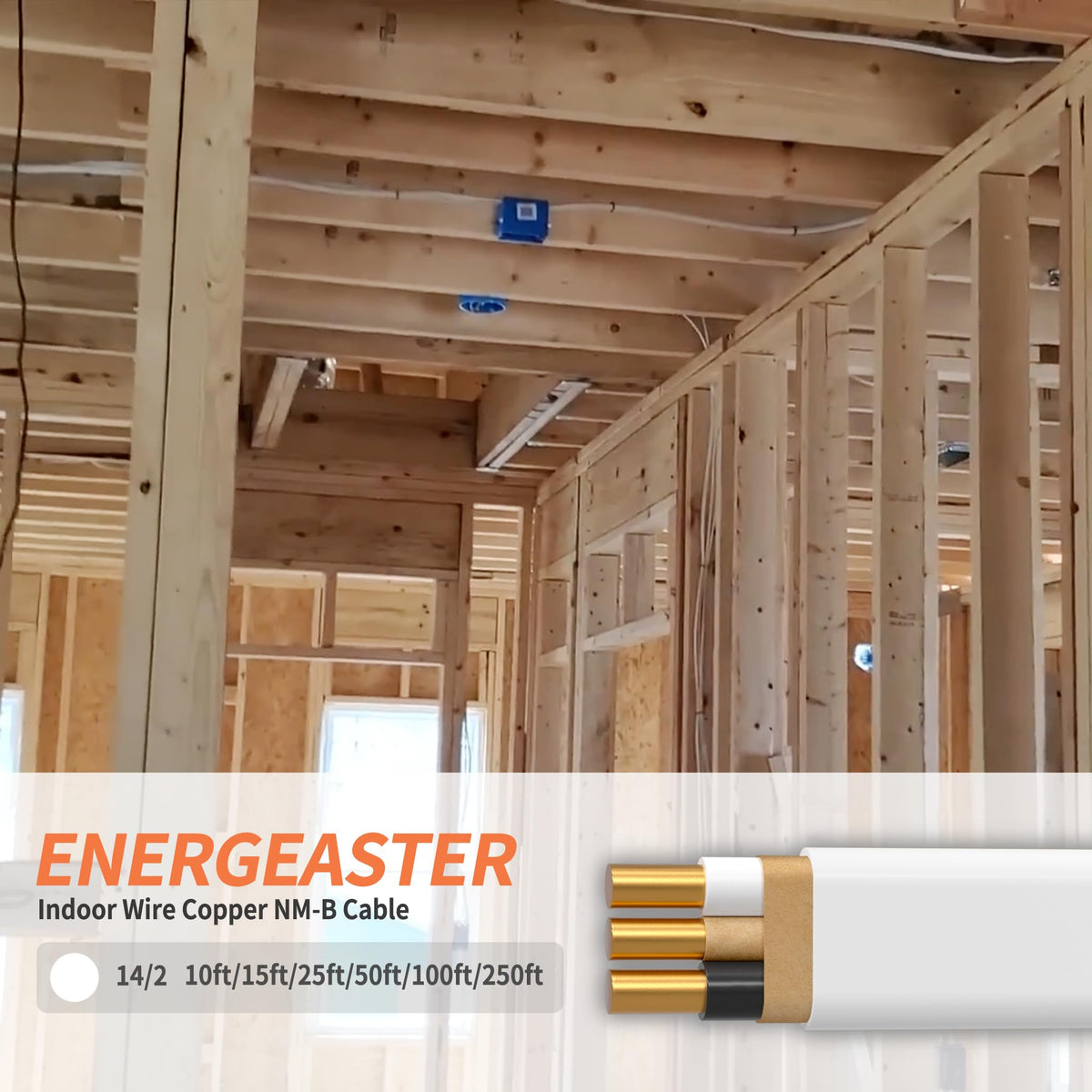 LinkMejor Solid Indoor 14/2 W/G NMB Kablosu 25ft, Elektrik Kablo, Beyaz