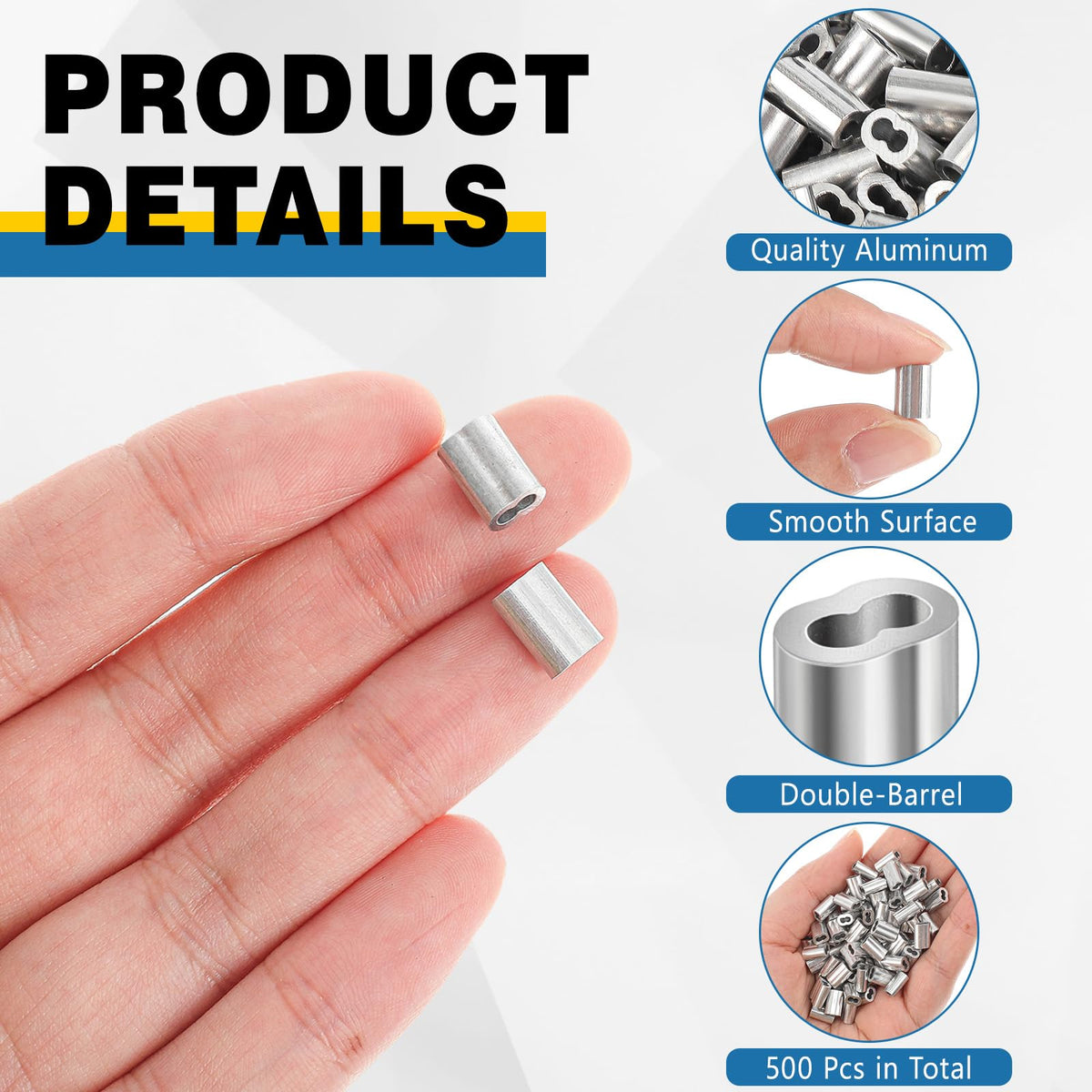 50 stk 1/4" Aluminium Klemmeloopsænk, Kabelfastgørelsesbeslag, Sølv