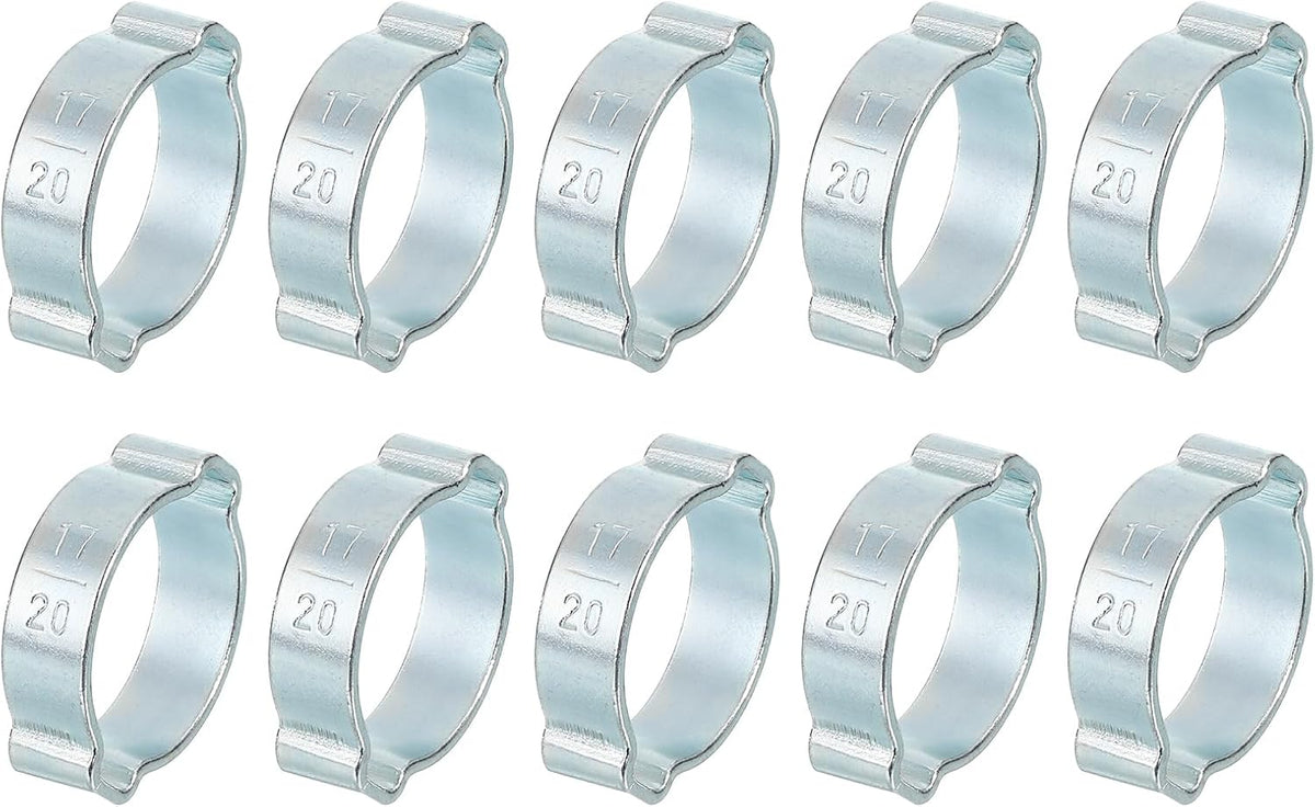 10Pcs Double Ear Hose Clamps, Adjustable 17-20mm(0.67"x0.79") Iron Zinc Plated Two-Ear Hose Clamp, O Clip Hose Clamps Fuel Line Clamps Hose Clamp, Double Ear O Clips