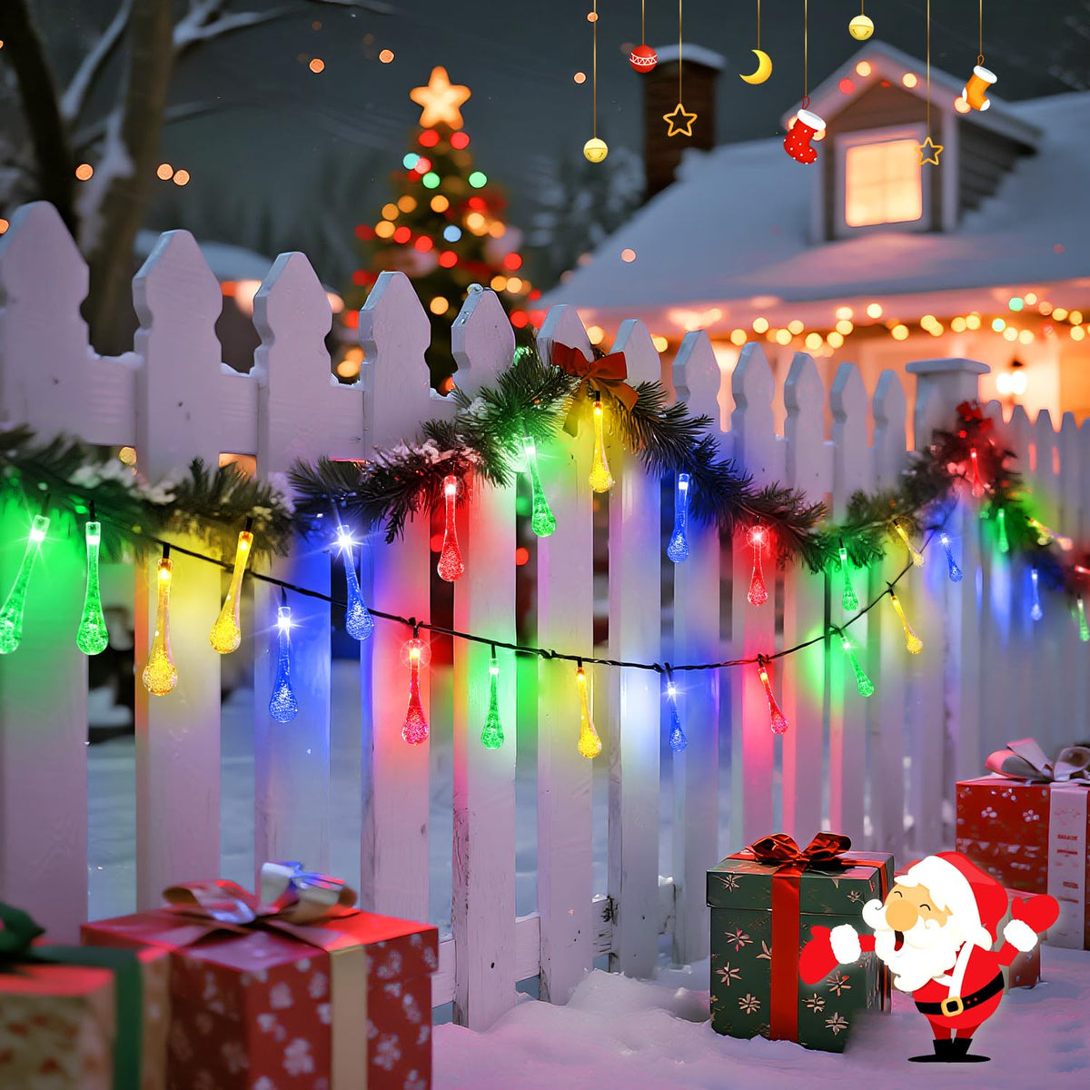 LinkMejor 2 Pack Lampion Solar String Luar Ruangan, Total 60LED 41.6FT, air Tumpah