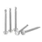 Hex Washer Head Self Drilling Screws, #10 x 1 31/32" 410 Stainless Steel Self Tapping Sheet Metal Screw 50pcs