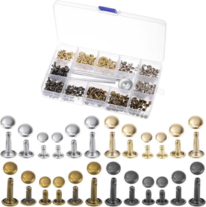 180 Sets Leather Rivets Kit 4 Colors 3 Sizes Metal Studs Double Cap Rivet with 3PCS Setting Tools Rivets for Leather Fabric Repair Decoration