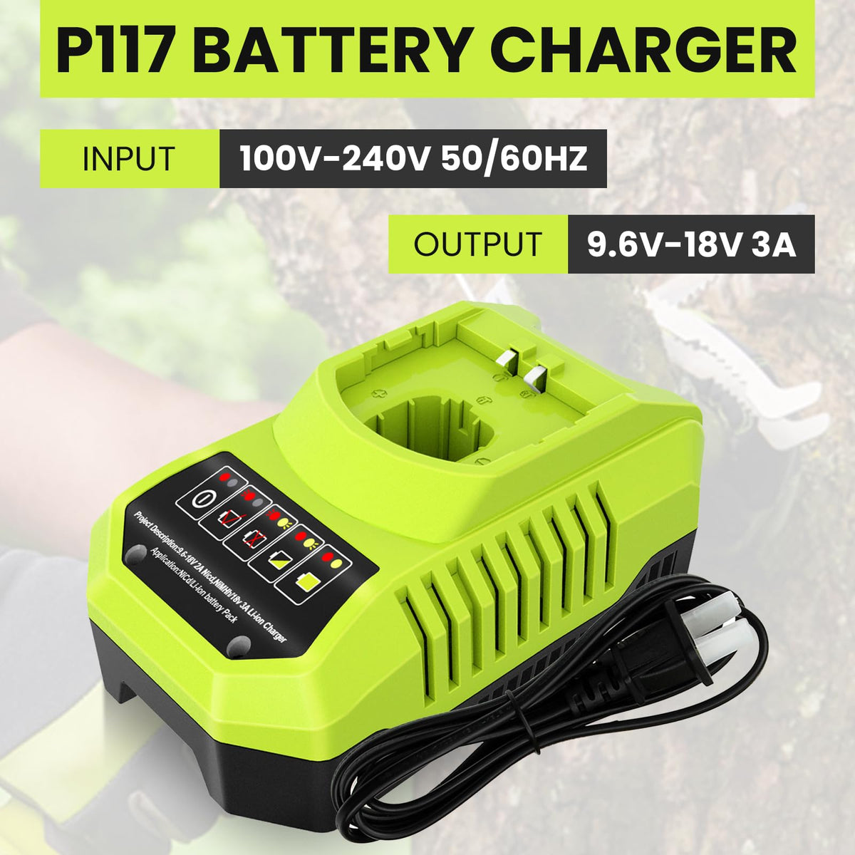 LinkMejor P117 Rapid Charger Erstatning til Ryobi 18Volt Lader