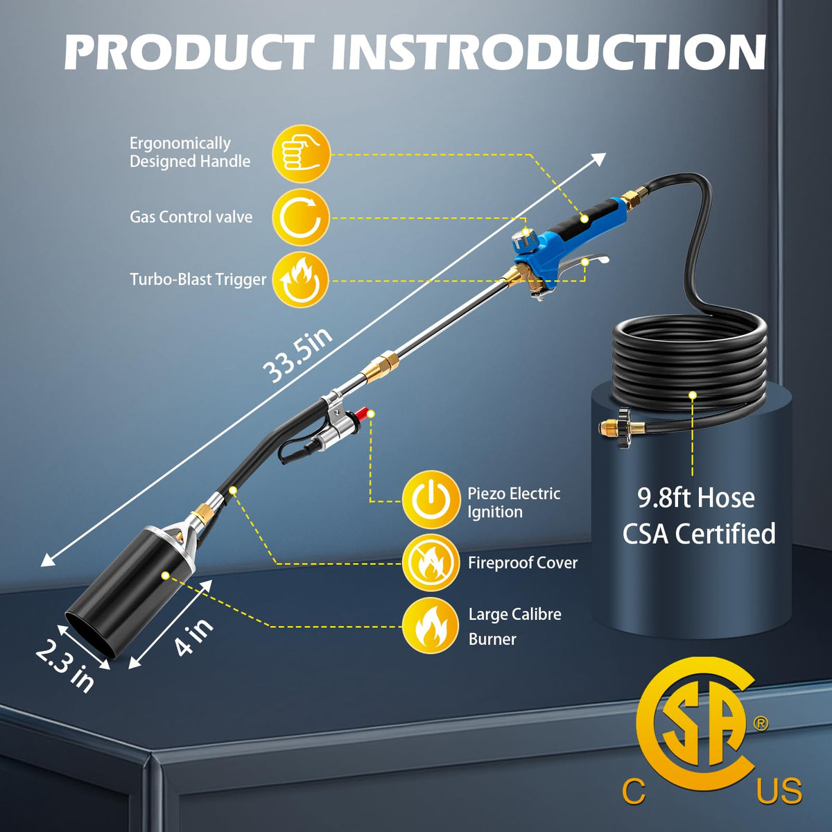 プロパンtorch weed burner kit ロング/ショートモード 10FT ハose 自動点火器