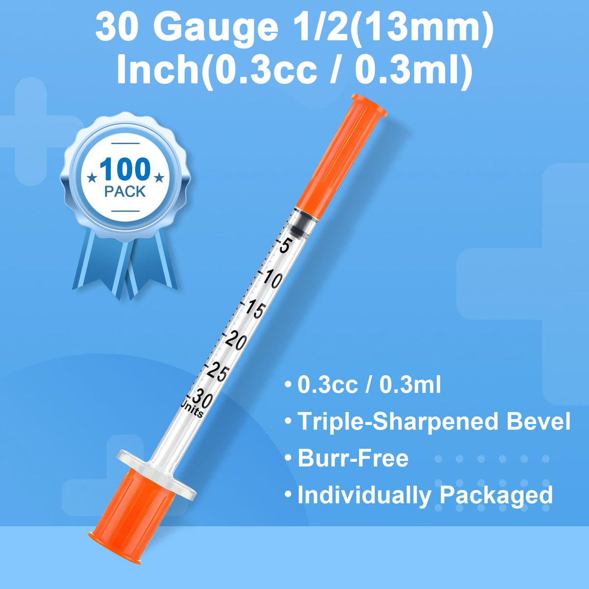 100 Pakke, 0.3ml/cc 31G 5/16" (8mm) Laboratorie Måling