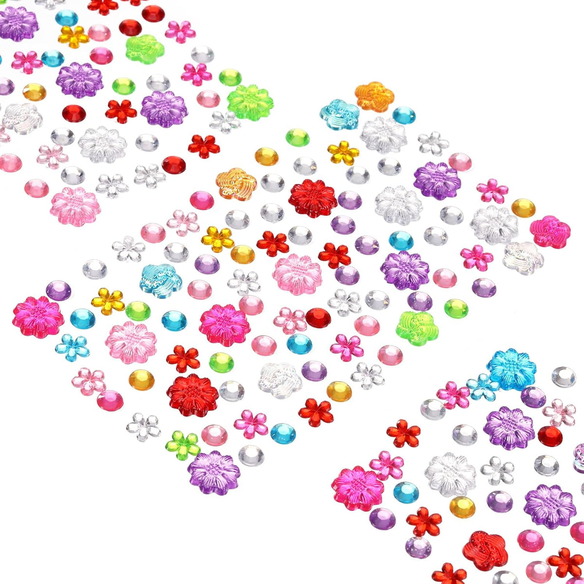 495 Pcs Gems Stickers for Crafts, 5 Sheet Self-Adhesive Gems Bling Flower Circular Rhinestone Stickers, Crystal Crafts Jewelry Stickers for Party Table Decorations, Multicolor