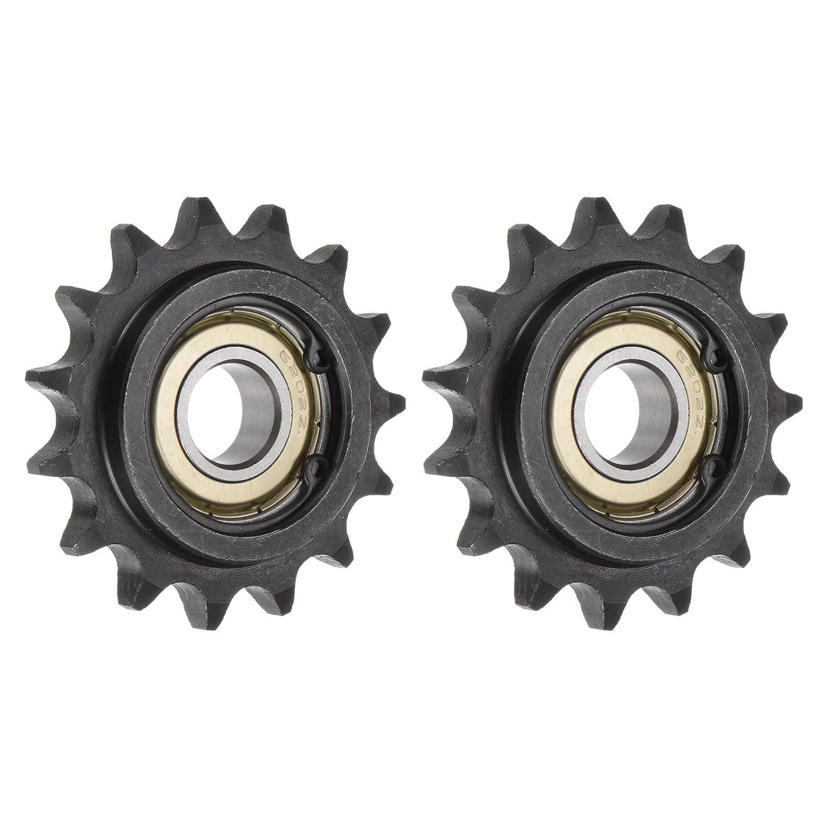 2pcs ANSI #40 / DIN(ISO)08A Roller Chain Idler Sprocket 15mm Bore, 1/2" Pitch, Hardened 15 Tooth Tensioner Sprocket, Insert Single Bearing (B Type)