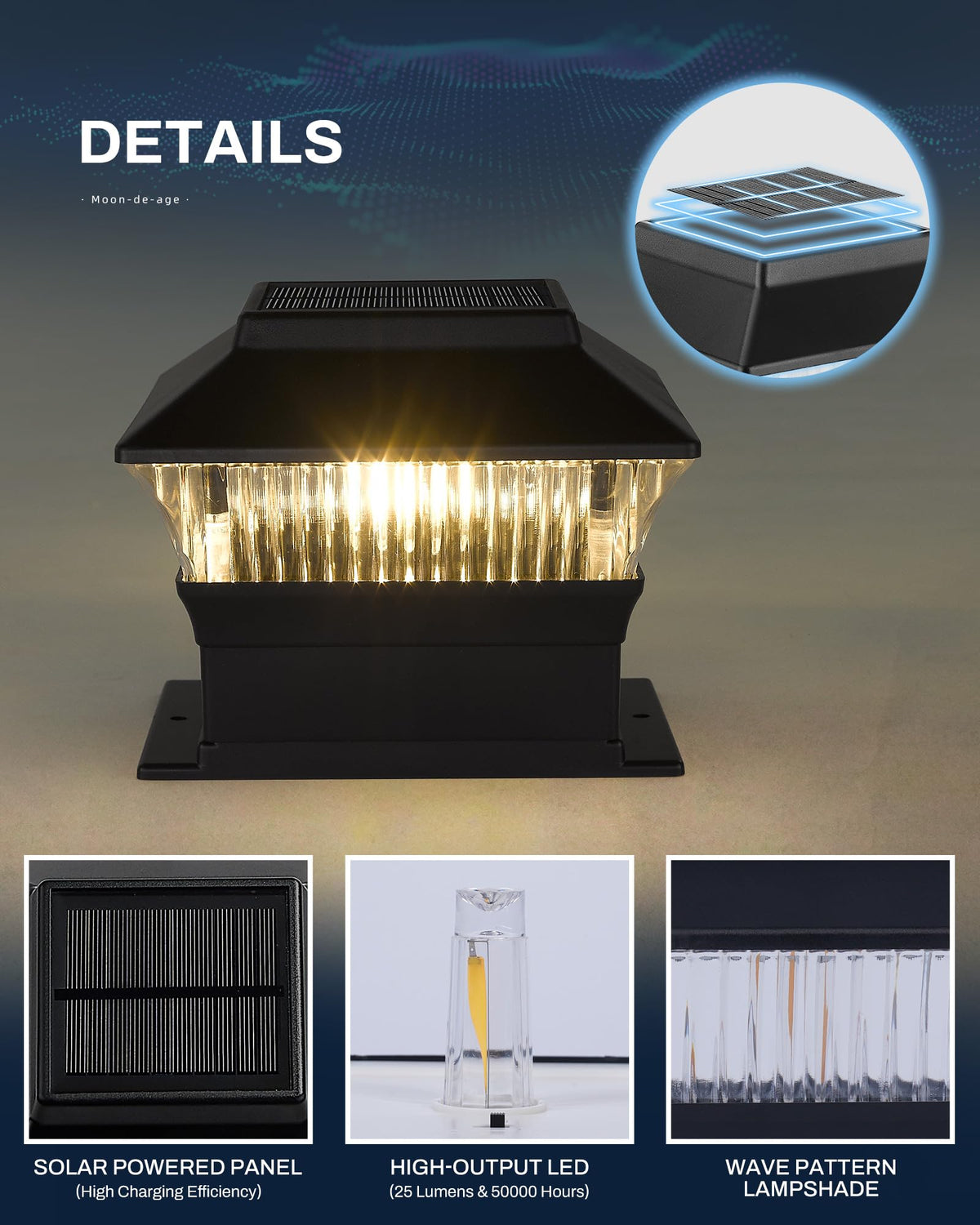 LinkMejor Luminile Cap Post Solar, IP65 Apărez, Negru, 2 Pack
