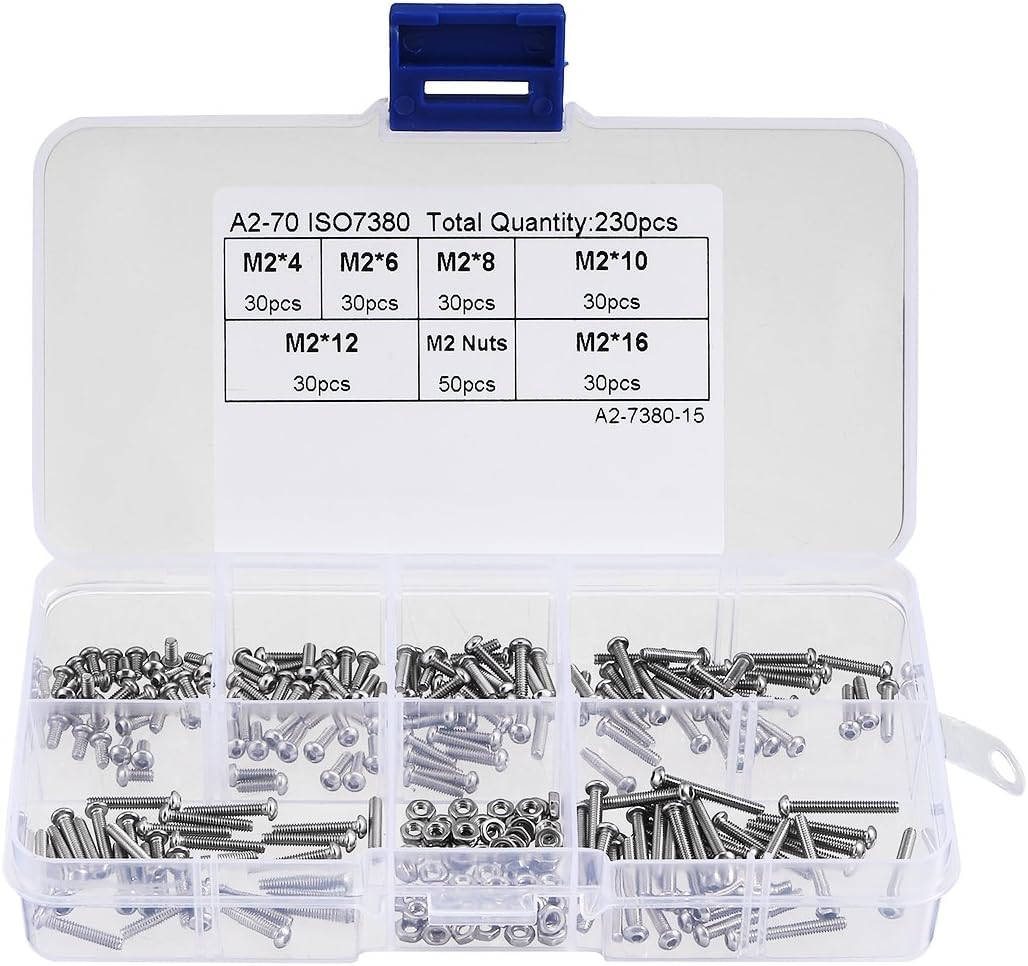 230pcs M2 304 Stainless Steel Hex Socket Button Head Cap Bolts Screws Nuts Kit