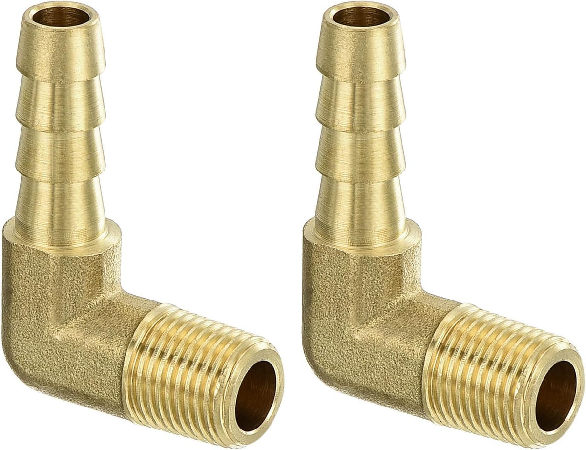 Brass Hose Barbed Elbow Fitting 2pcs 1/4" Barb x 1/8" NPT Male 90 Degree Brass Barb Pipe Fitting for Water Fuel Air
