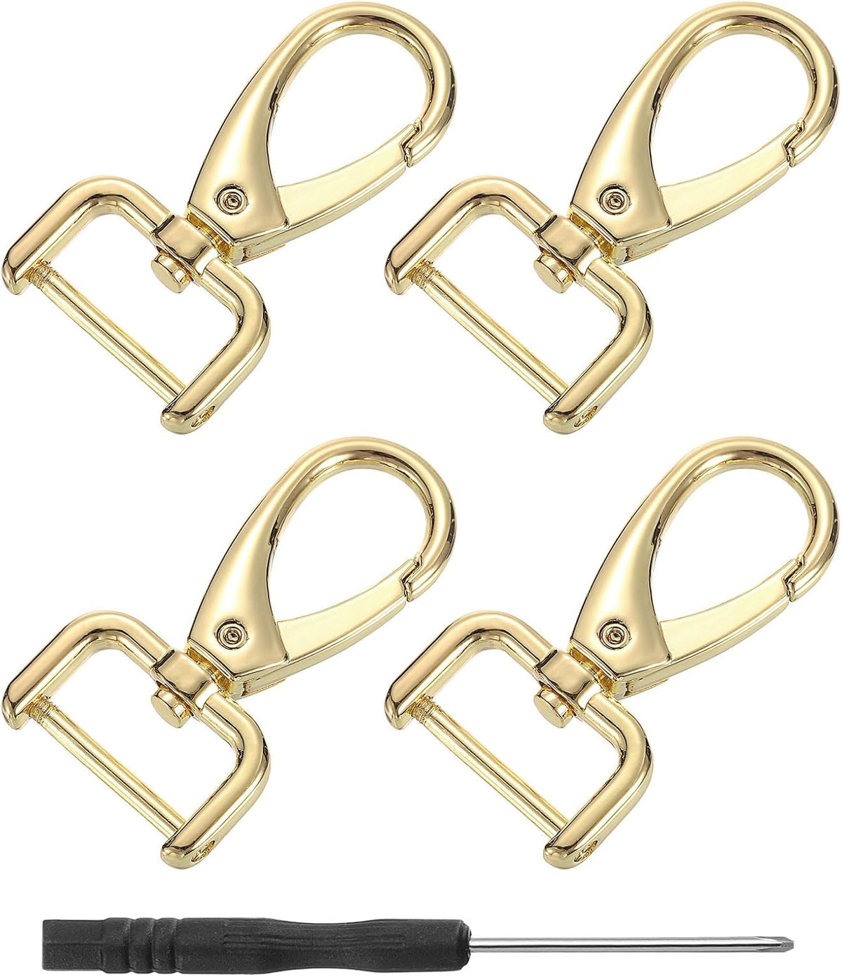 LinkMejor 4Pcs Swivel Clasps Hook, 19mm(0.75 Inch) D Ring Detachable Snap Hook Metal Lobster Claw Clasp Hook with Screwdriver for Purse Keychain DIY Craft, Light Gold
