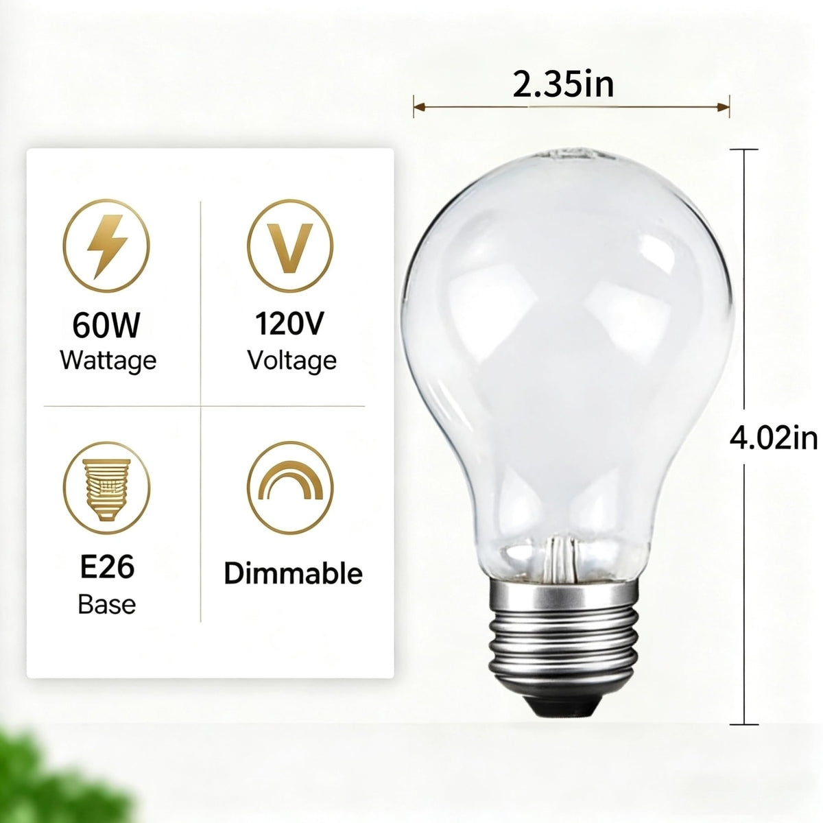 60 Watt Lampadine Incandescenti, Lampadina A19 Resistente allo Sbaffio per Uso Esterno, Bianco Caldo, Base Media E26, Regolabile (4Pack)