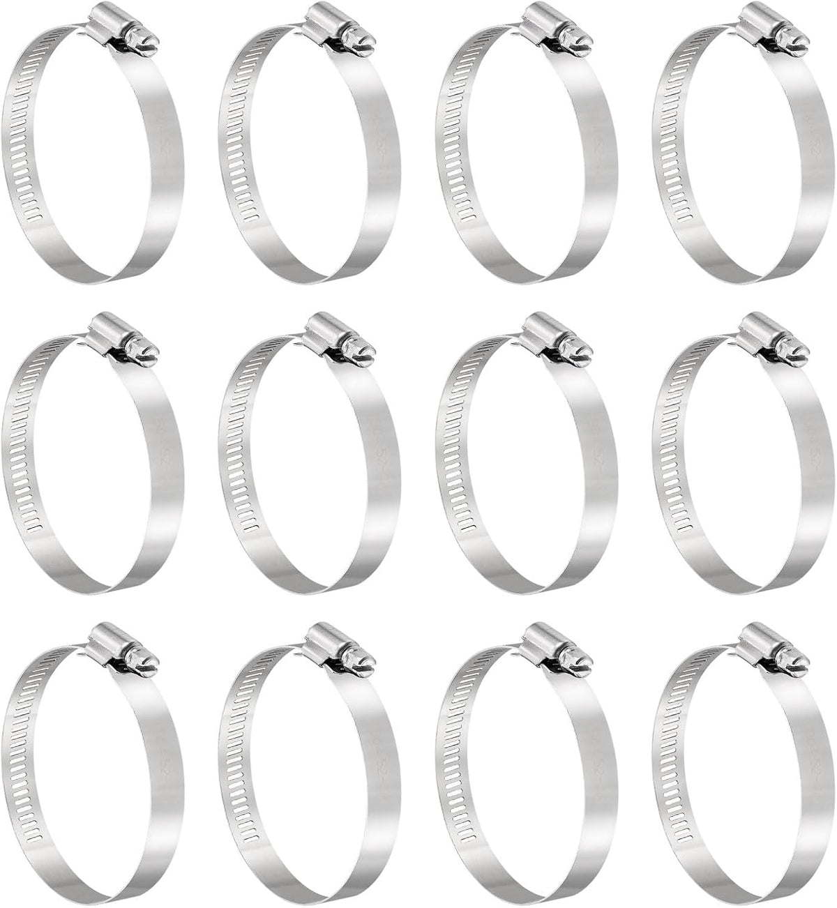 12 Pcs Hose Clamps, Stainless Steel 2-1/16"- 3"(52-76mm) Adjustable Worm Gear Drive Hose Clamps Pipe Clamp for Plumbing Dishwasher Automotive Washing Machine, Silver