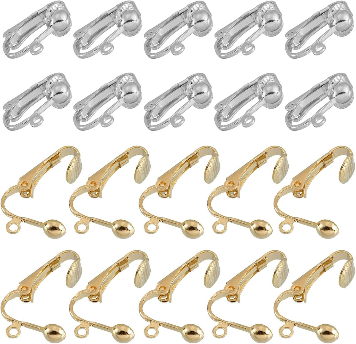 Clip-on Earring Converter, 20Pcs - Copper Plating Clip-on Earring Findings, Earring Clips for Non-Pierced Ears with Easy Open Loop (Gold & White)
