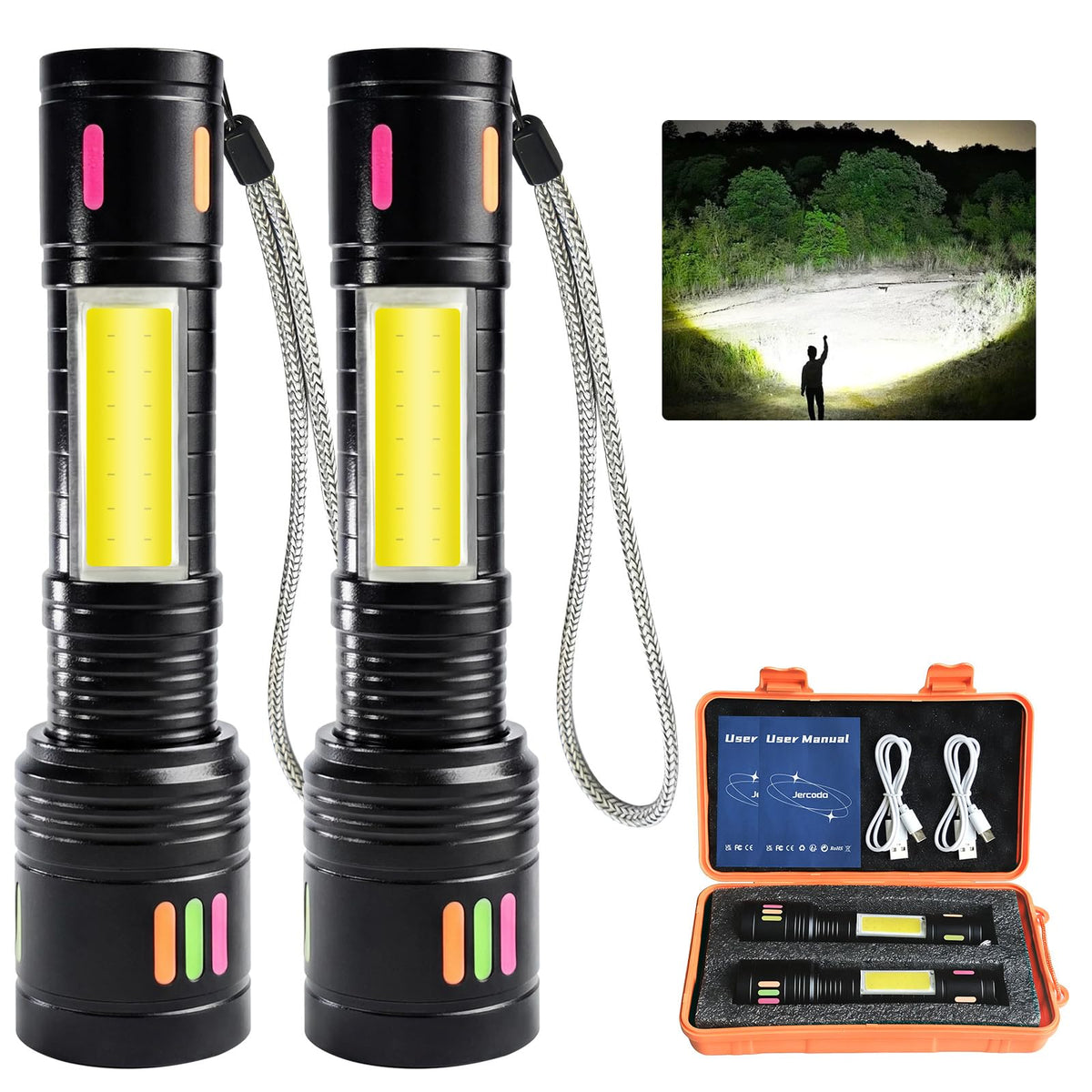 LinkMejor Luminători Reîncărcabili, Înalti Lumeni, Display LCD, 2 Pack din Aluminiu
