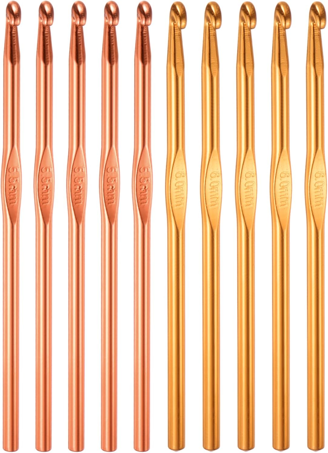 10Pcs Aluminum Crochet Hook 5.5mm 6mm US Size 9 10 Knitting Needles for DIY Craft Yarn Orange Gold